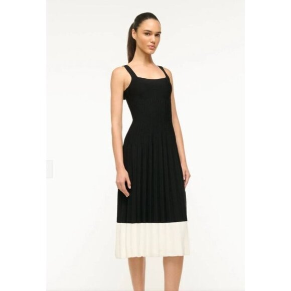 NWT STAUD ELLISON DRESS BLACK IVORY XS - Picture 2 of 8
